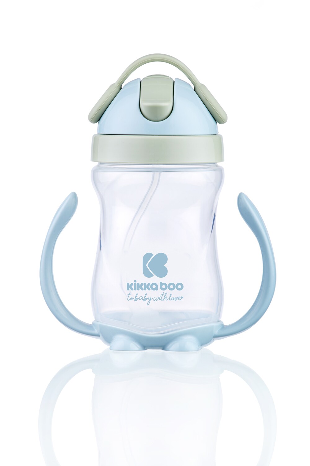 Kikkaboo Trinklernbecher 300ml mit Strohhalm Schnabeltasse Griffe Schutzdeckel blau