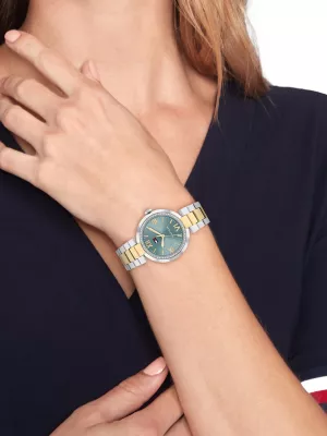 Relógio de pulso com mostrador bicolor azul gelo