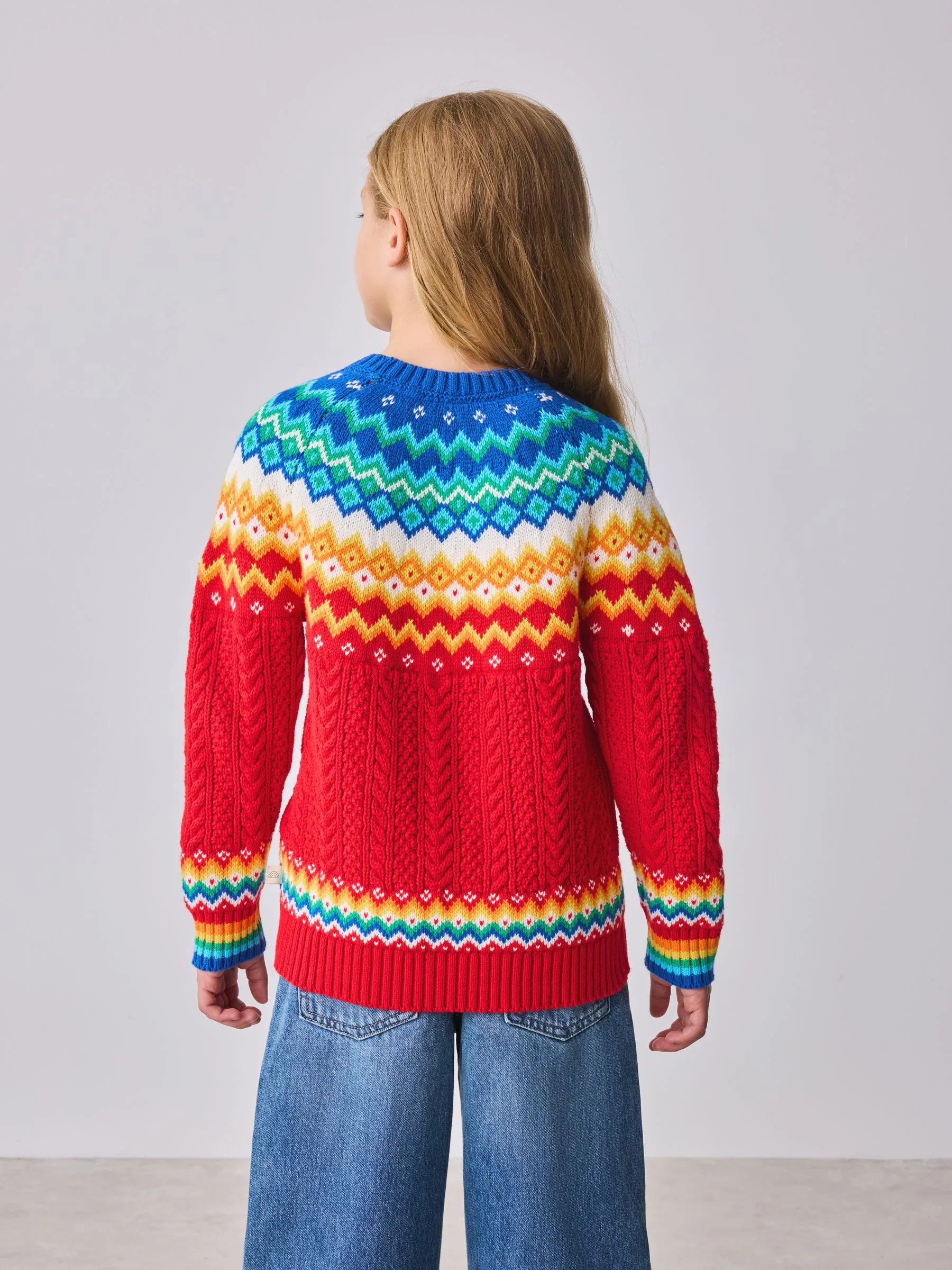 Rood - Little Bird by Jools Oliver Heldere Fairisle Gebreide Familie Kerstmis Trui voor Kinderen