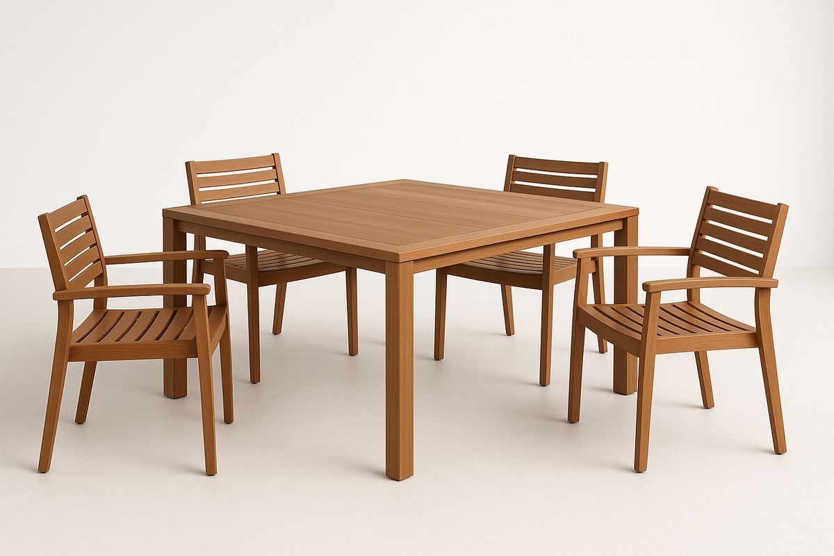 Esstisch-Set aus Eukalyptusholz mit 4 Stühlen
