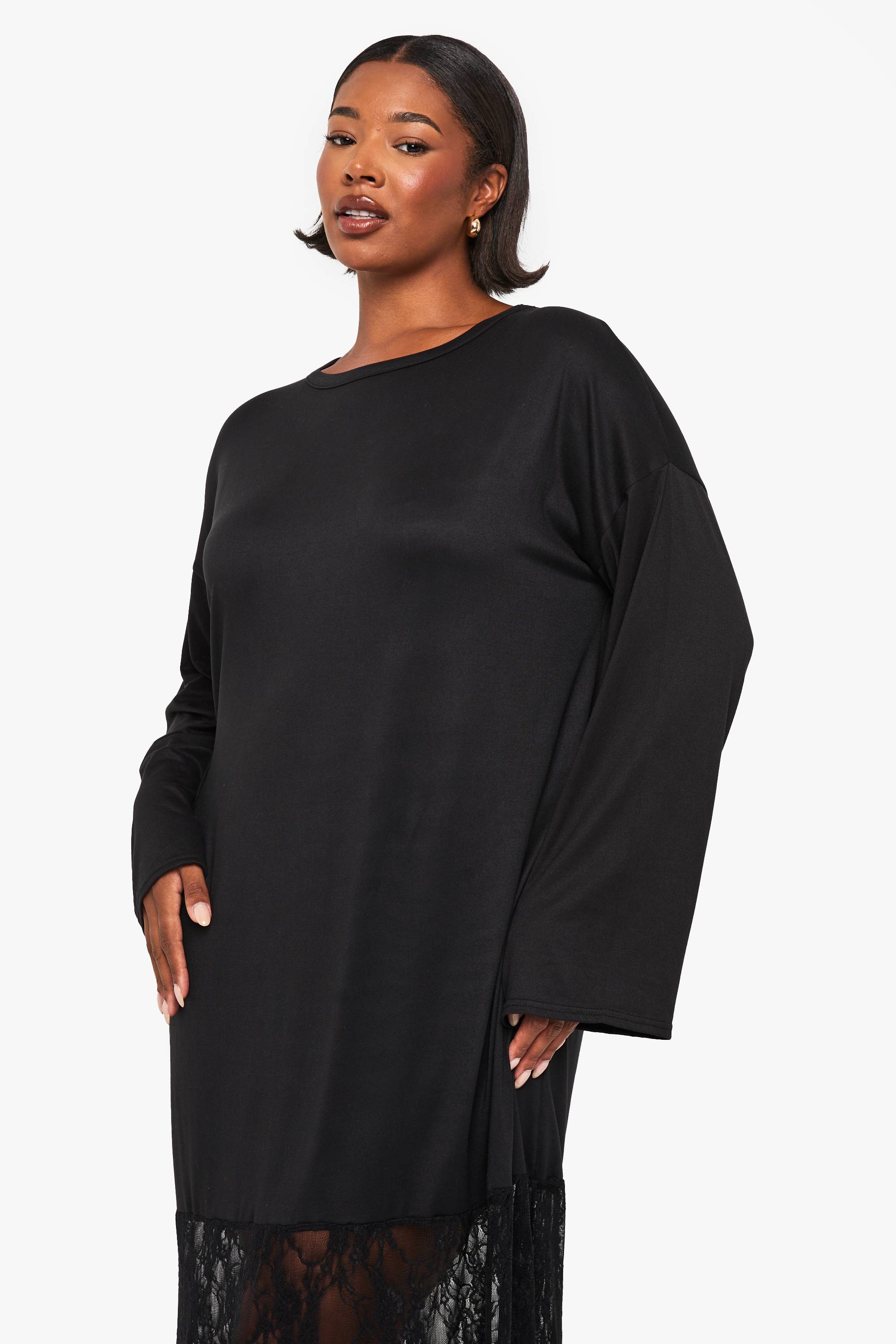 boohoo robe-t-shirt en dentelle à manches longues
