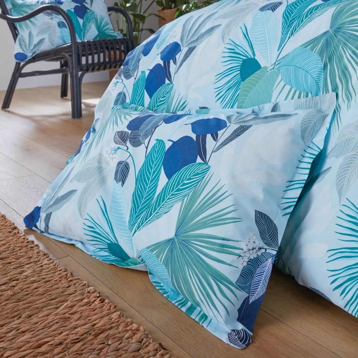 Taie d'oreiller rectangulaire percale de coton (50 x 70 cm) Moorea Bleue