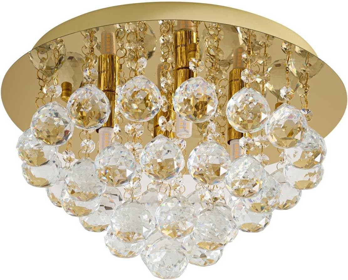 Lindby Kristall Deckenlampe goldfarben Ø 35 cm, Kronleuchter Deckenleuchte 4x G9 ohne Leuchtmittel Wohnzimmerlampe Schlafzimmerlampe Esszimmerlampe