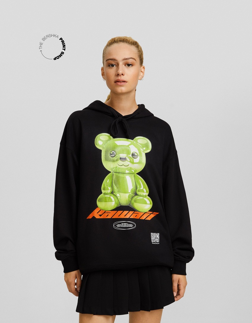 Moletom com capuz Bershka Wearable Art com estampa