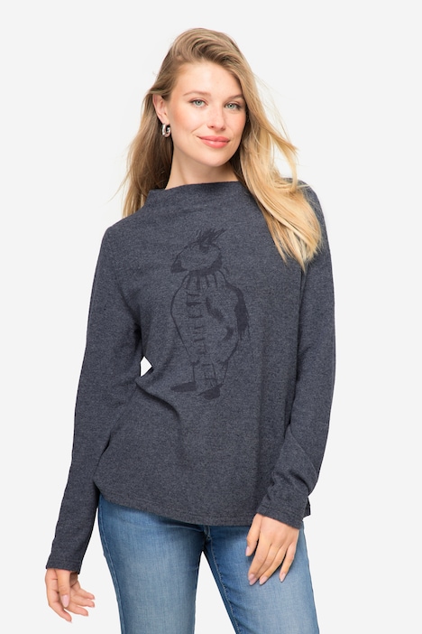 Sweatshirt, Vogel-Print, Stehkragen, Langarm, OEKO-TEX