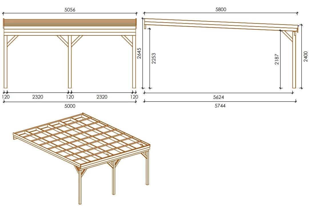 Carport garagedak 5,80x5,06 m - 29 m2 - gemonteerd op de huismuur