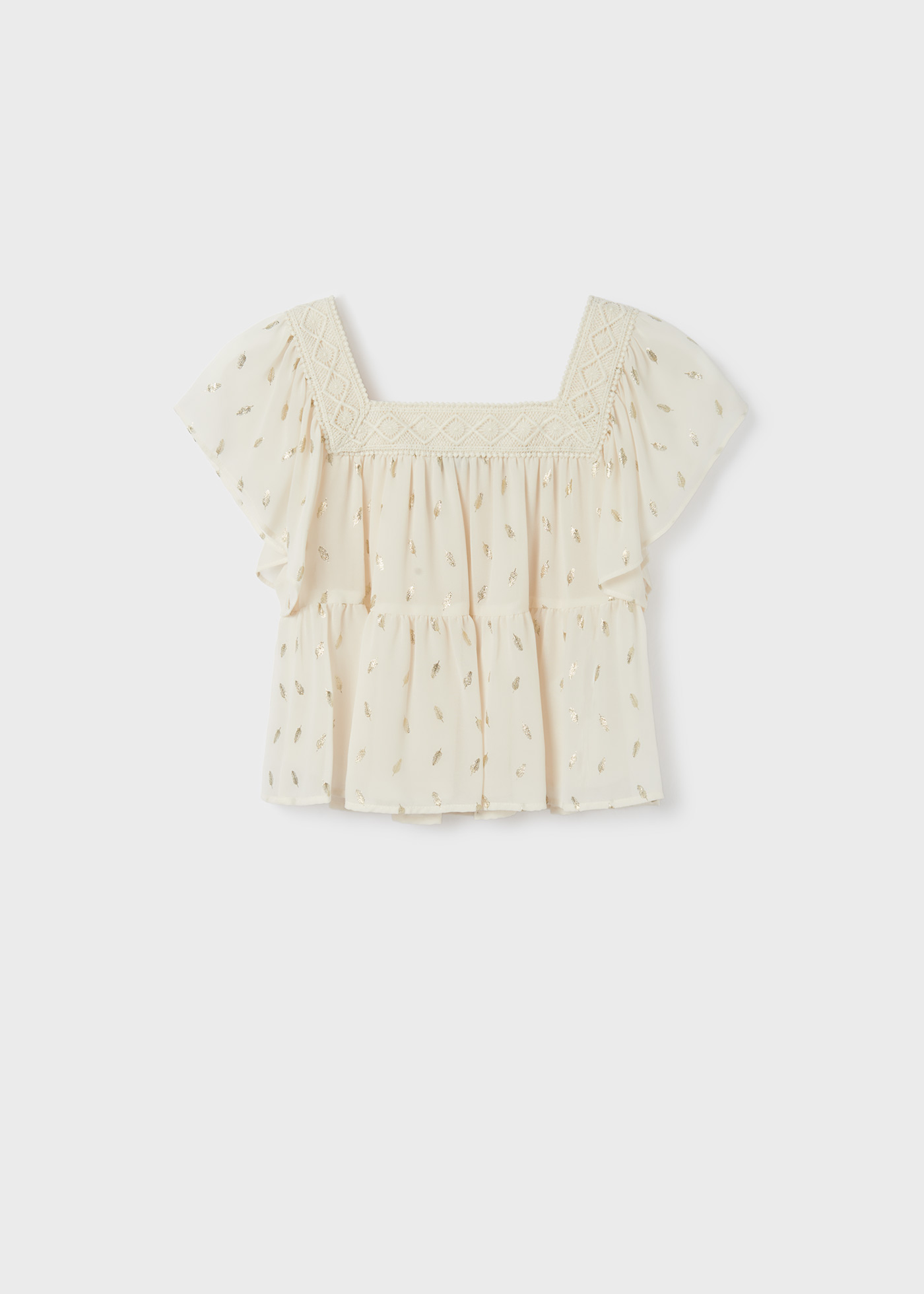 Blusa de manga curta com estampa metálica para meninas