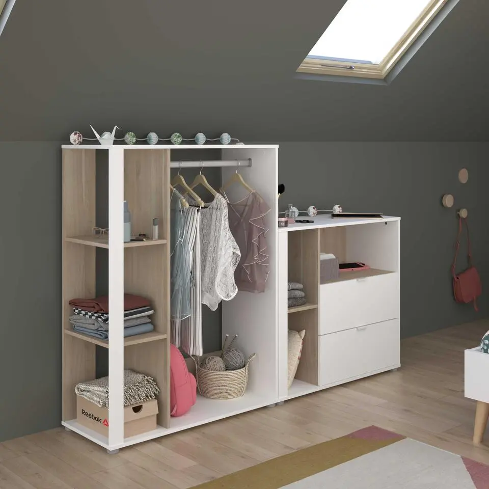 Commode Hardy - 91x40x83cm - 2 lades - wit/eik