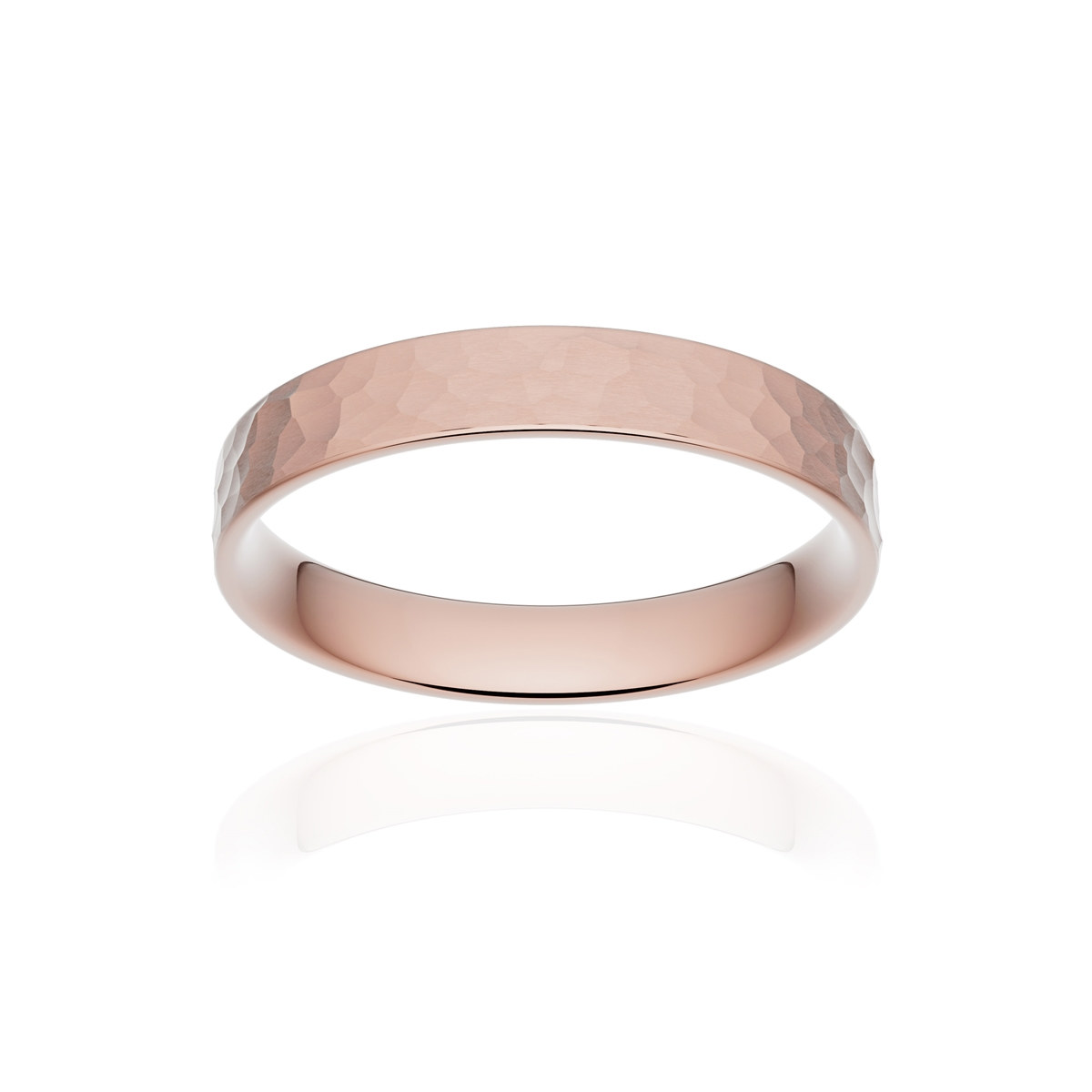 Alliance or 750 rose martelé ruban plat confort 3,5mm