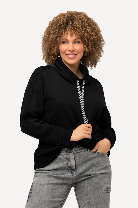 Sweatshirt, Rippeinsätze, Stehkragen, Langarm