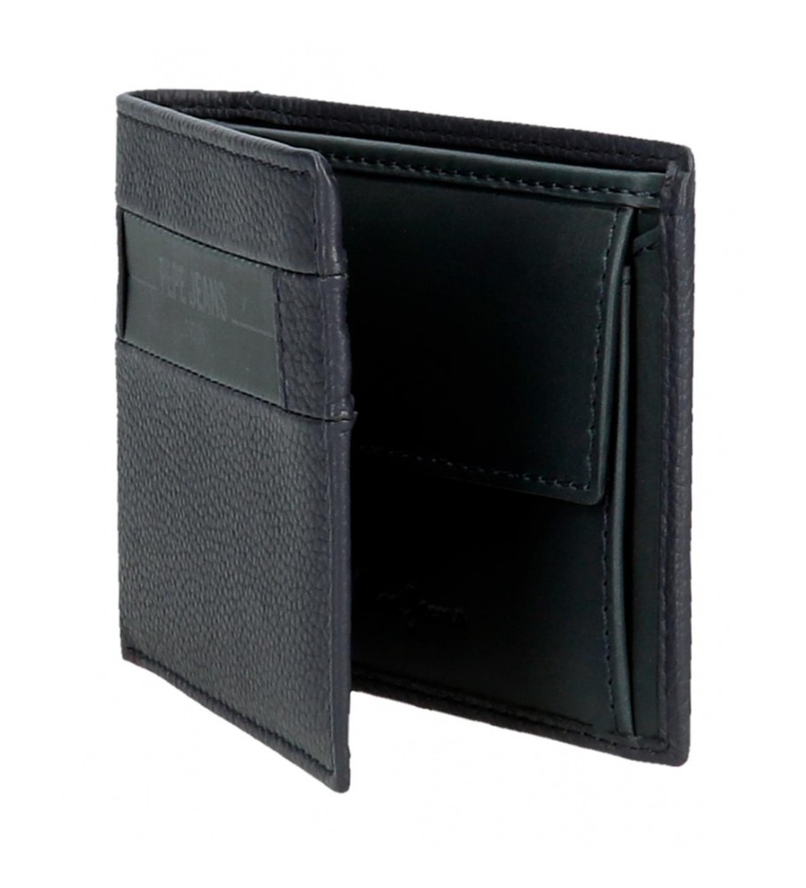 Carteira Pepe Jeans Checkbox em couro azul marinho
