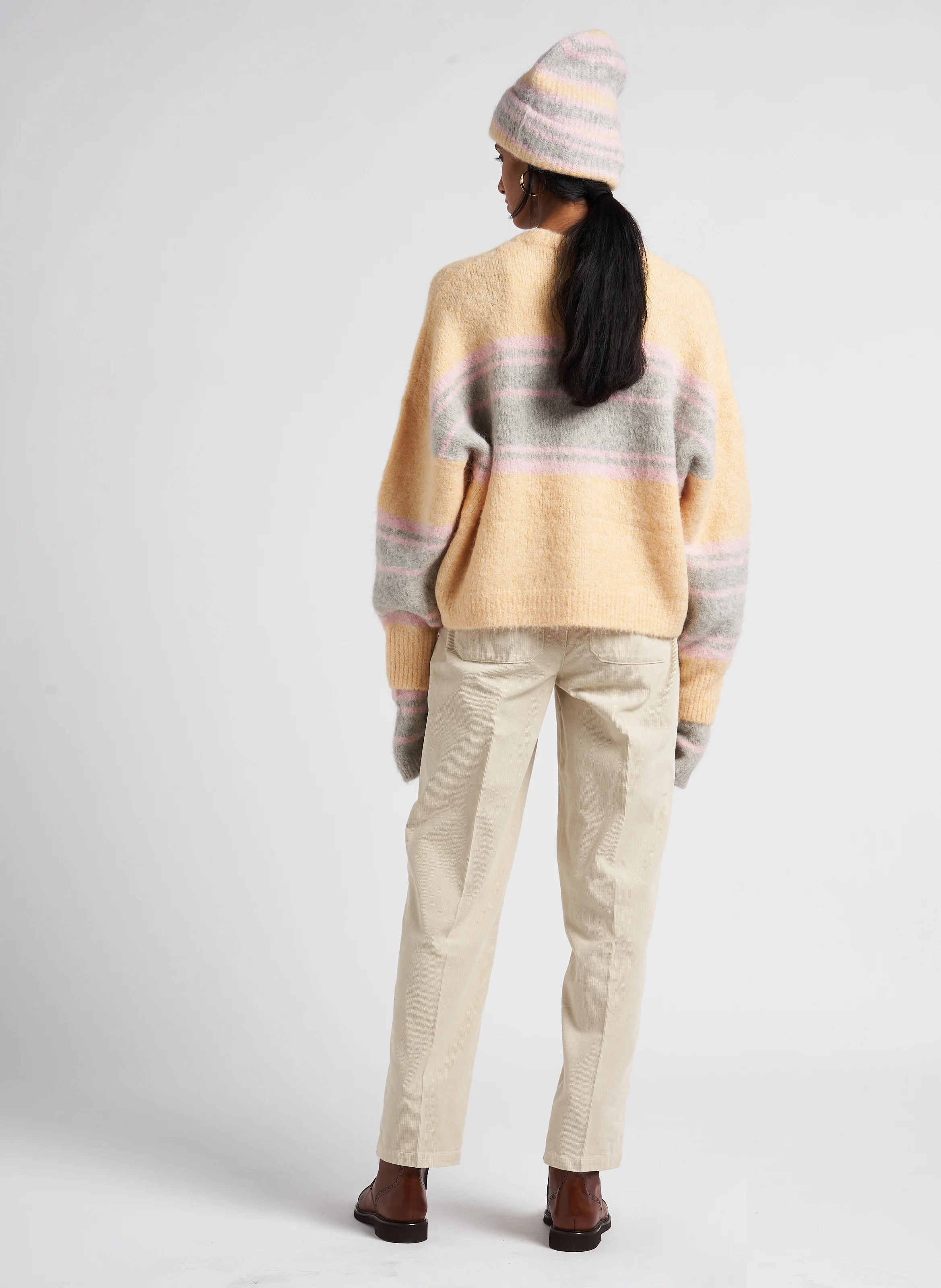 MILA - Pull ample col rond rayé en alpaga mélangé | Gris