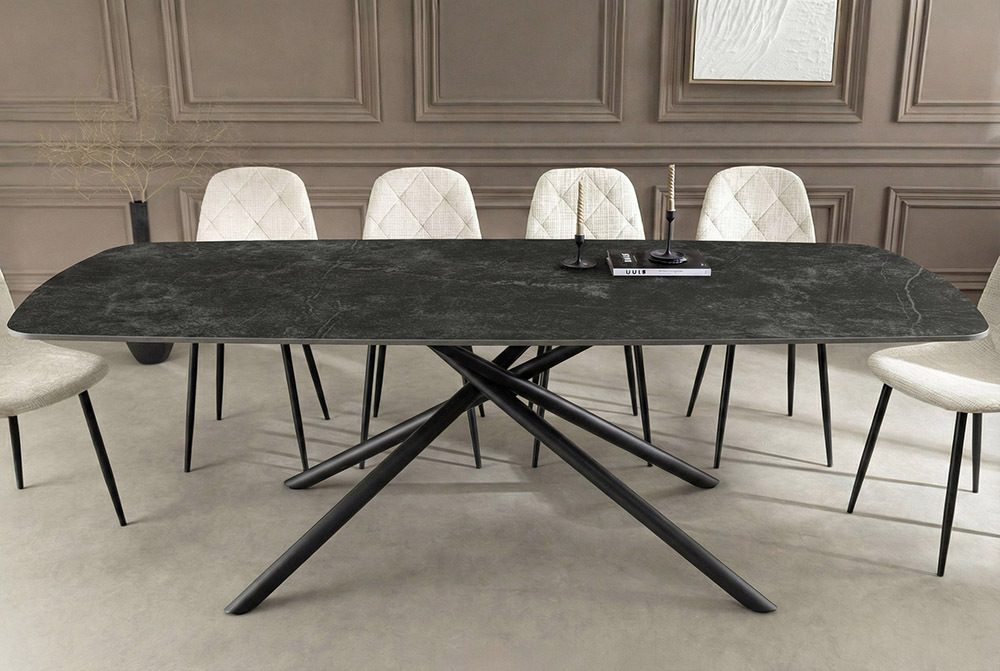 Design Esstisch OSAKA 160cm anthrazit Keramik schwarz Sterngestell Metall