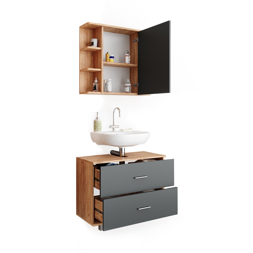 VICCO Badmöbel Set ILIAS Eiche Anthrazit Bad Spiegel Unterschrank Badschrank