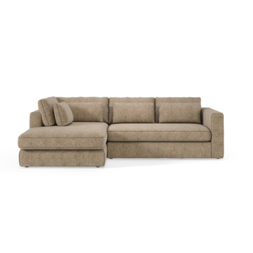 Hoekbank Max latte gerecycled stof met verlenging links