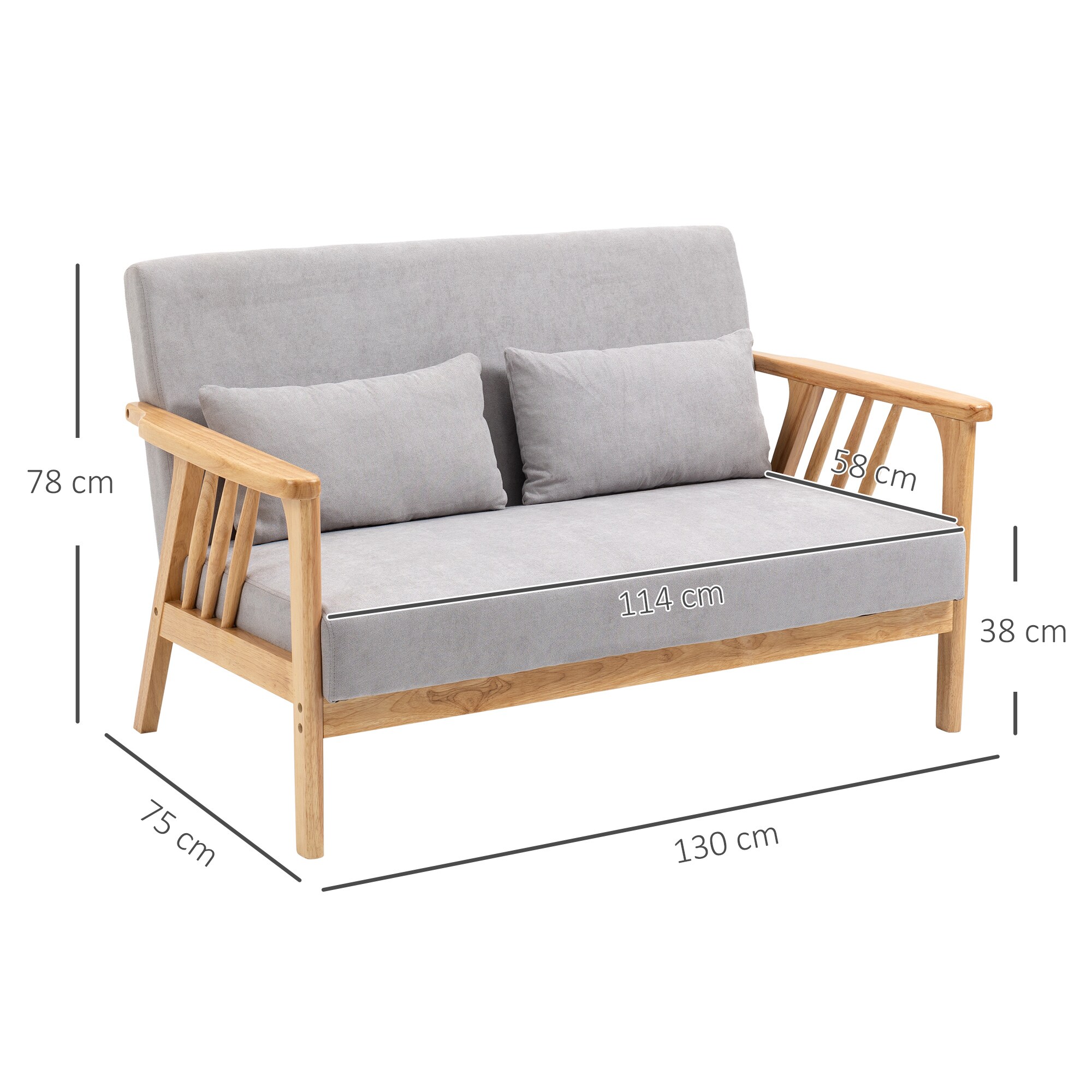 HOMCOM 2er Polstersitzbank mit 2 Zierkissen grau 130L x 75B x 78H cm