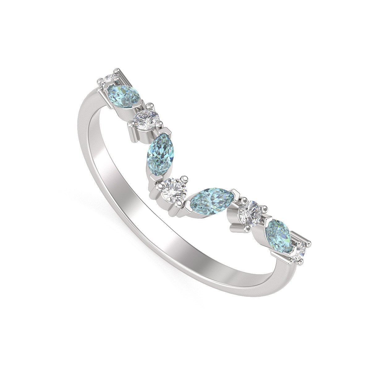 Bague ADEN Or 585 Blanc Aigue-Marine et diamants 1.9grs