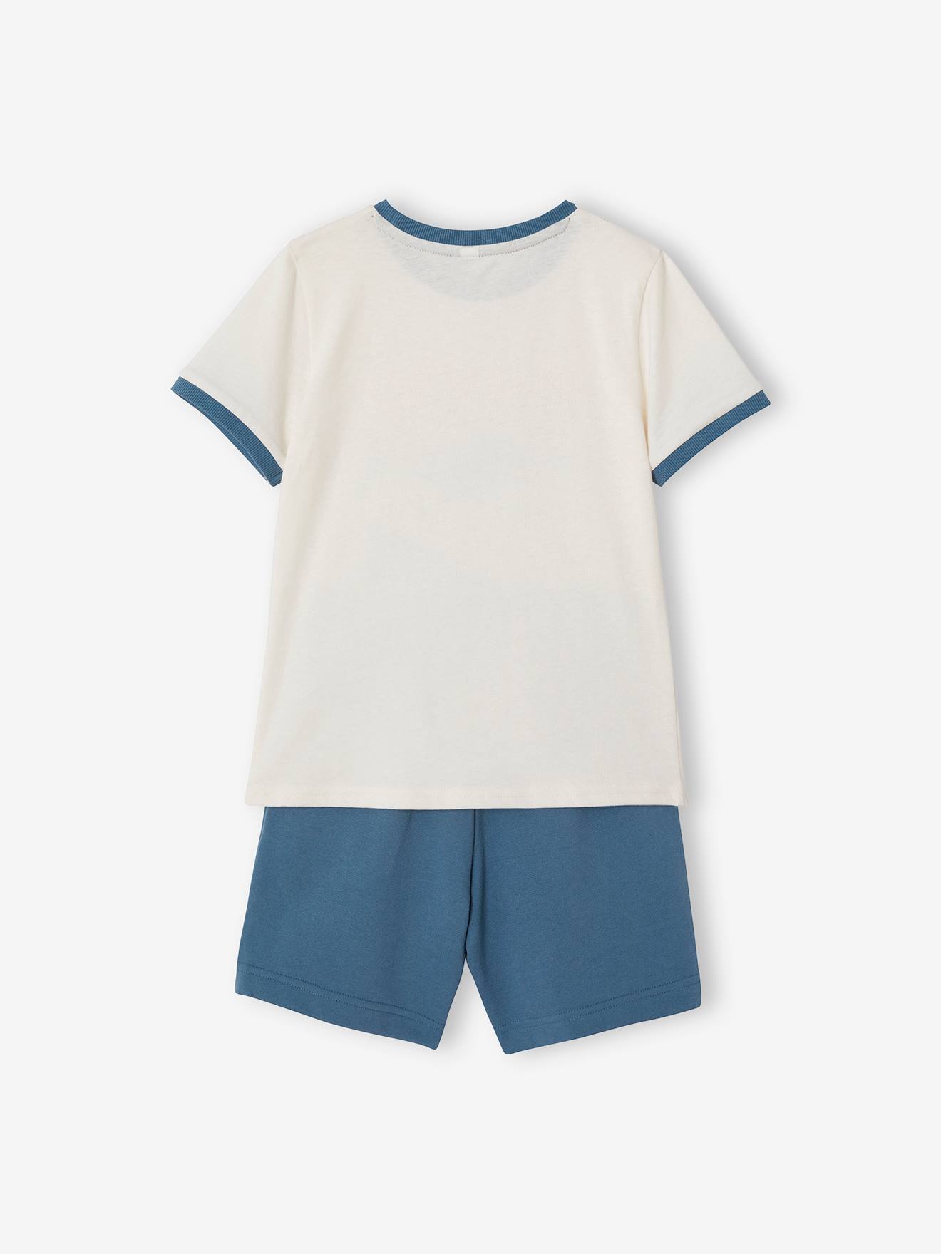 Conjunto de camiseta e shorts com estampa de tubarão para meninos, azul liso, tamanho médio.