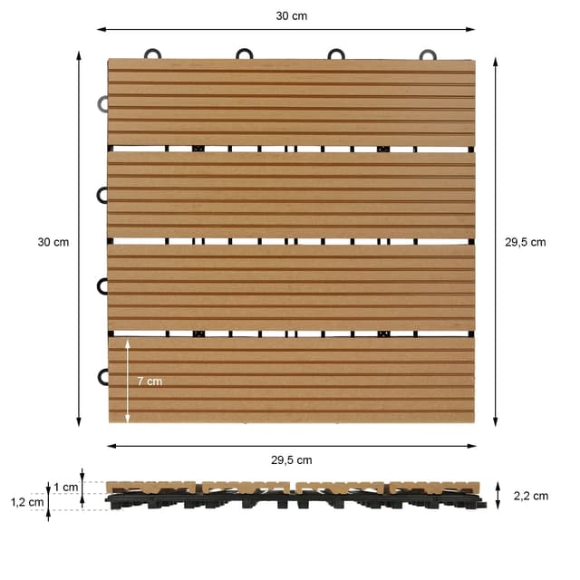 ECD Germany WPC terrassefliser 30x30 cm 11er besparelsessæt til 1m² teak i træ