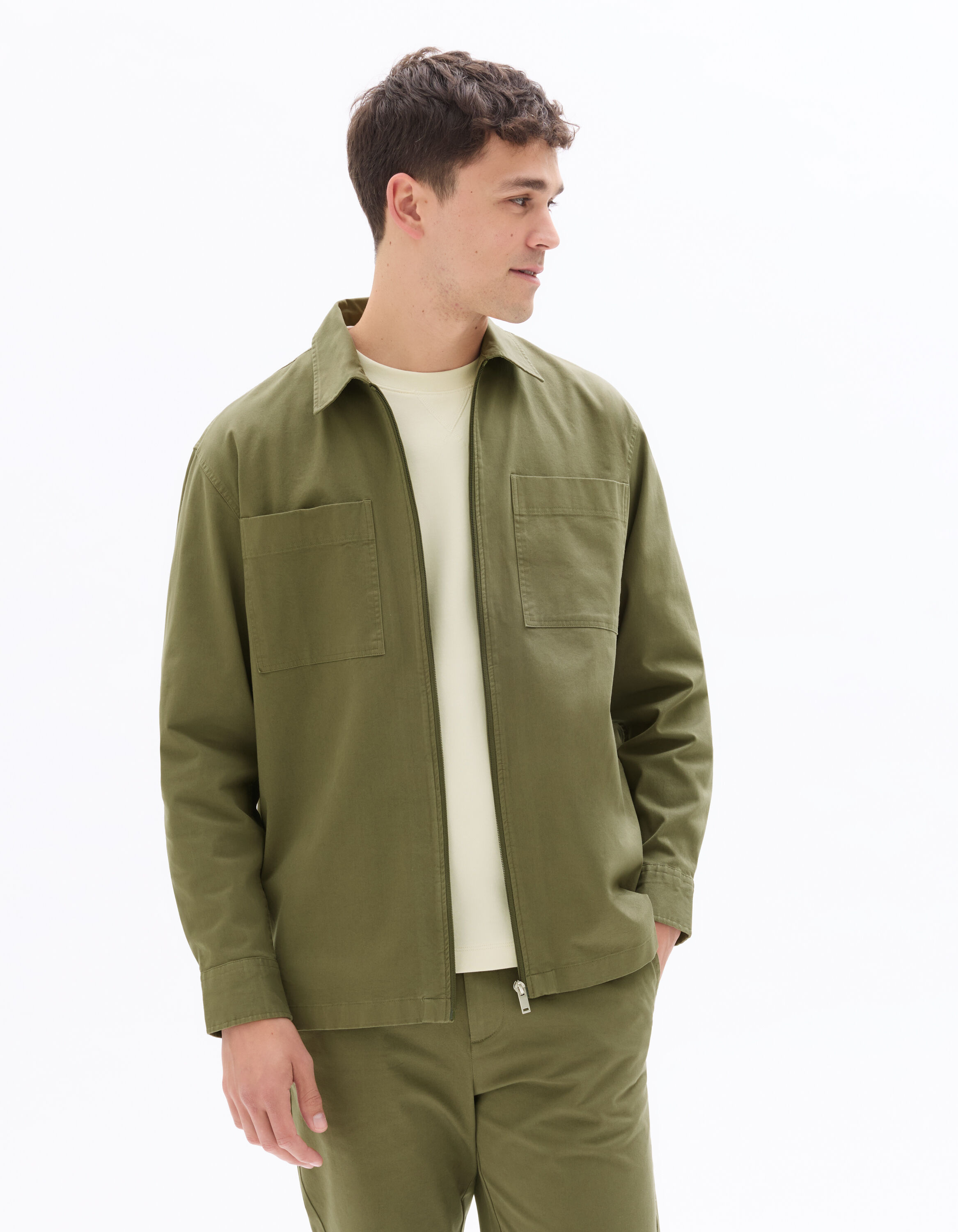Surchemise overshirt zippée unie - vert