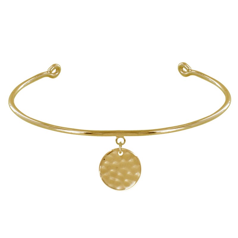 Bracelet Plaqué Or Demi Jonc Médaille Ronde Martelée