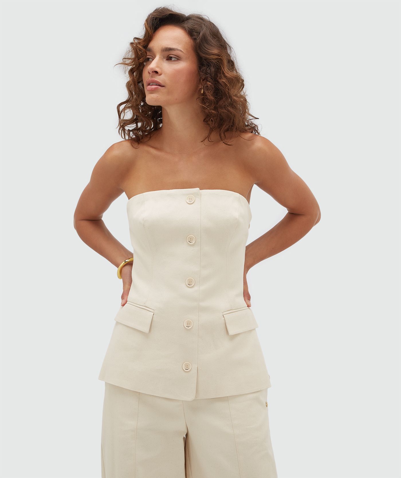 JV-ROSAS fitted bustier van katoen - ecru