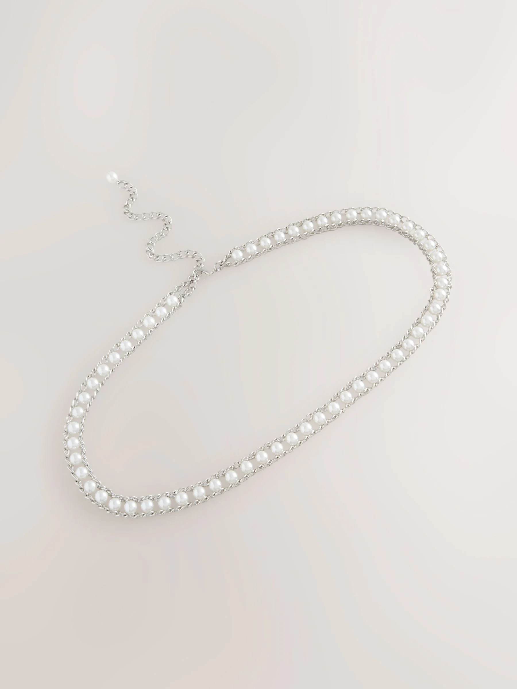 Silver Tone Pearl Bead - Kettingriem