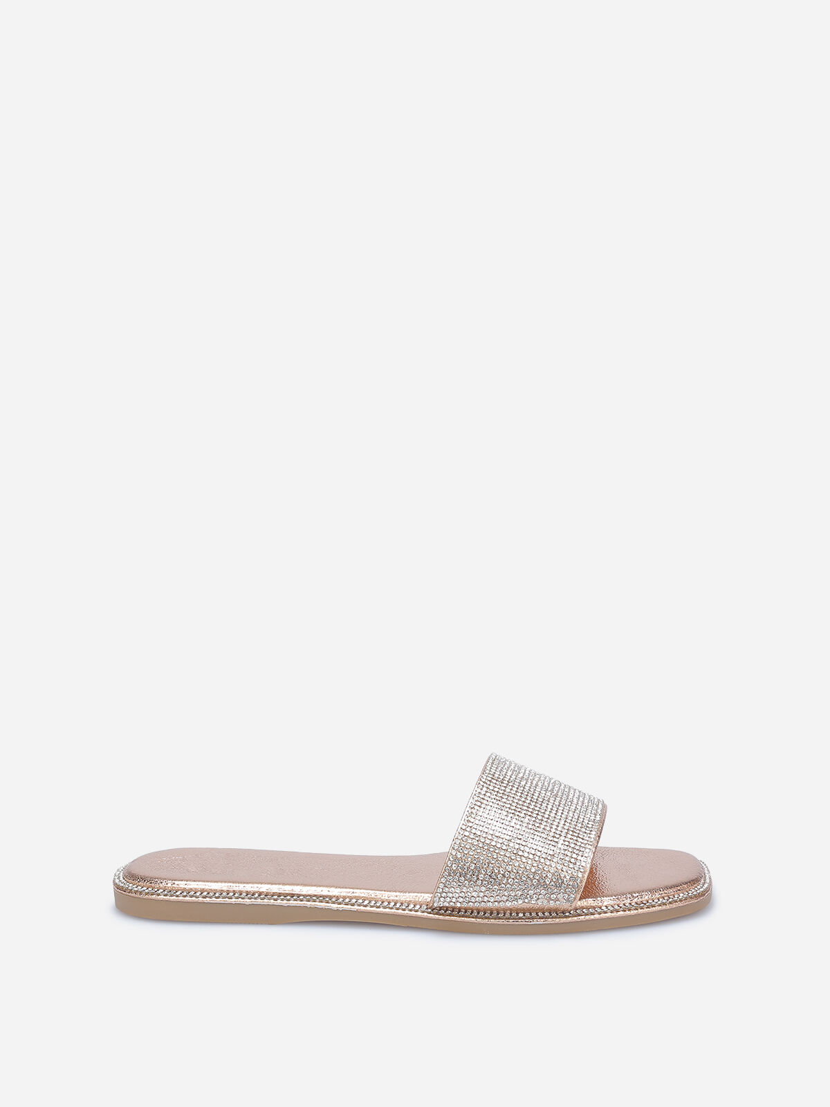 Mules plates à strass- Doré rose