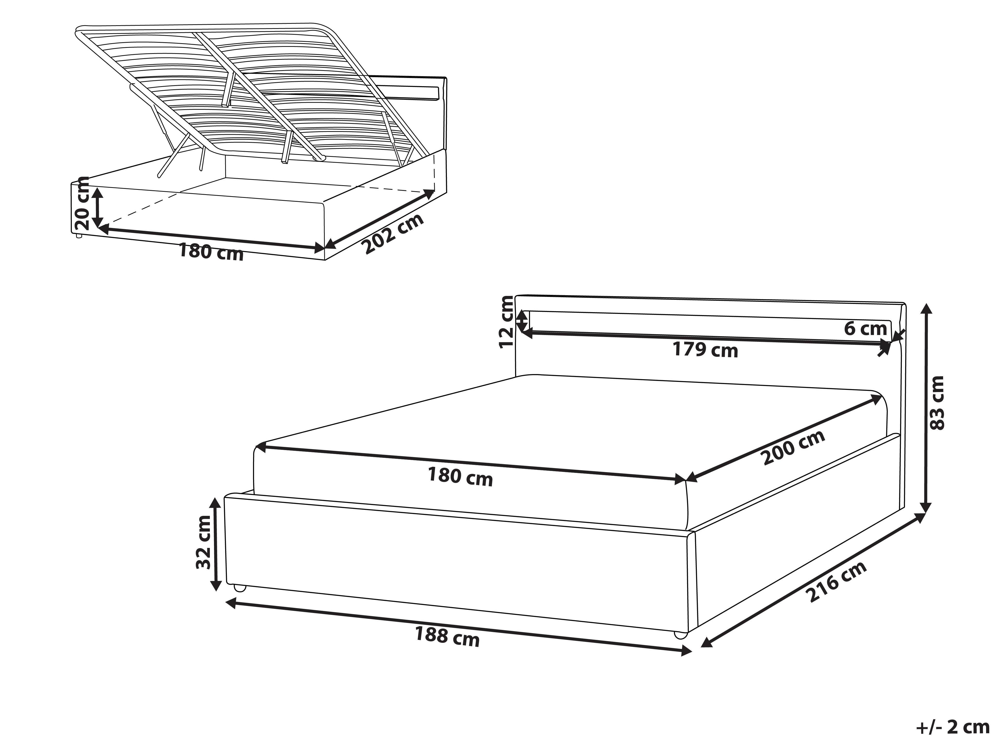 Opbergbed met LED Stof ARMELLE 180 x 200 cm Donkergrijs