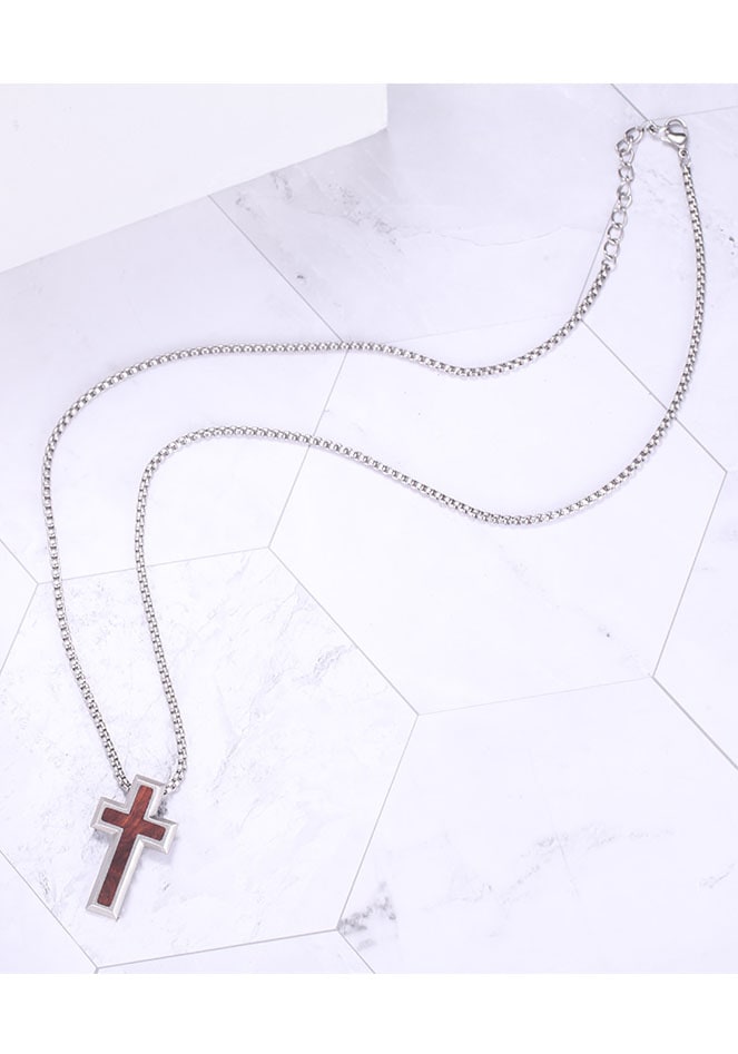 Kingka Kette mit Anhänger »Kreuz« mit Holz