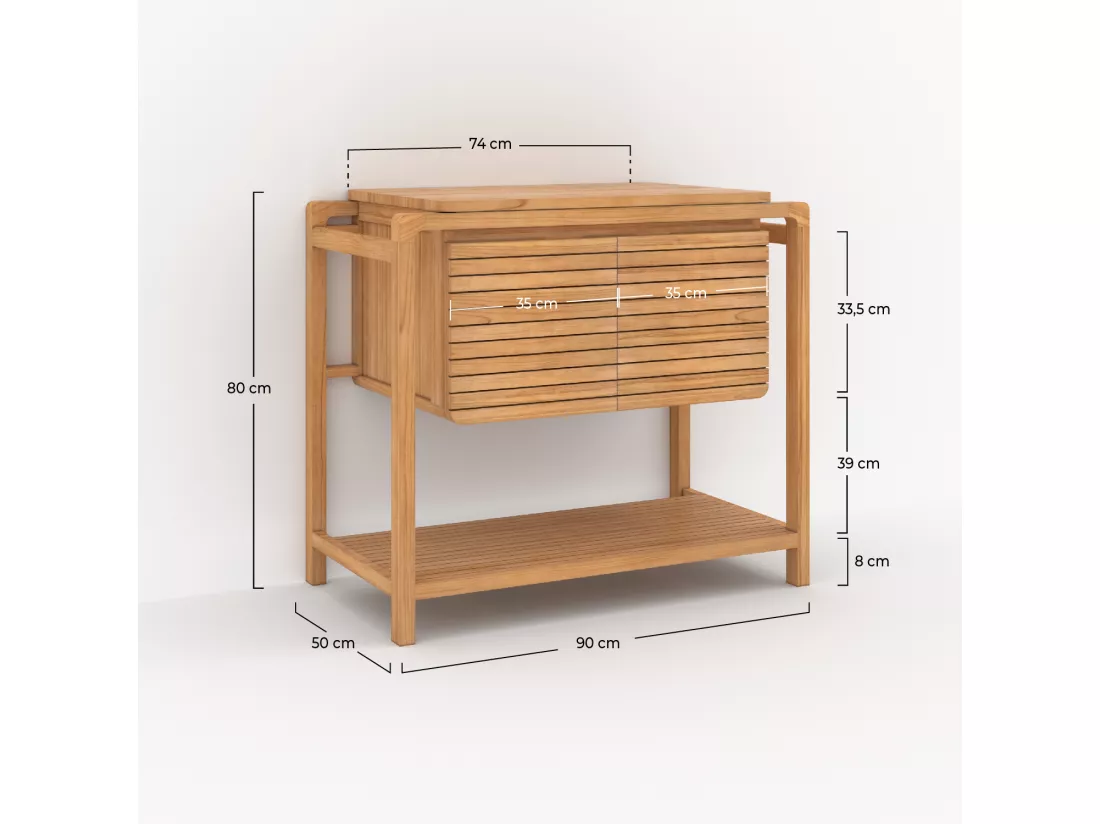 Meuble de salle de bain en bois de teck 90 cm - Lucette