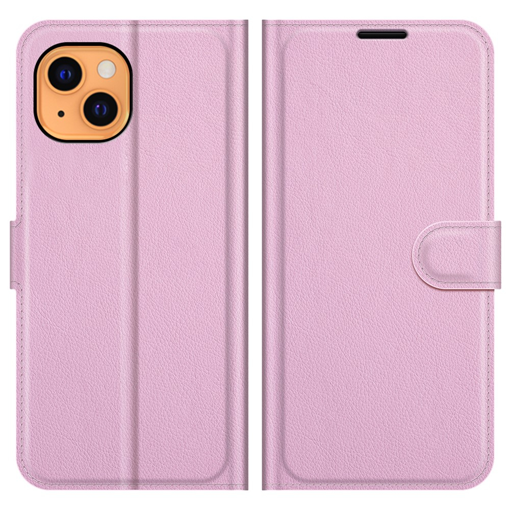 iPhone 13 Leder Tasche Flip Cover Litchi Look - Rosa