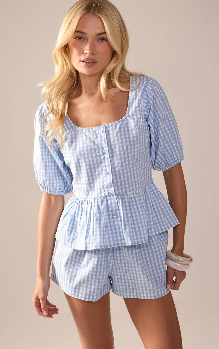 Bleu Ensemble Short En Coton Vichy