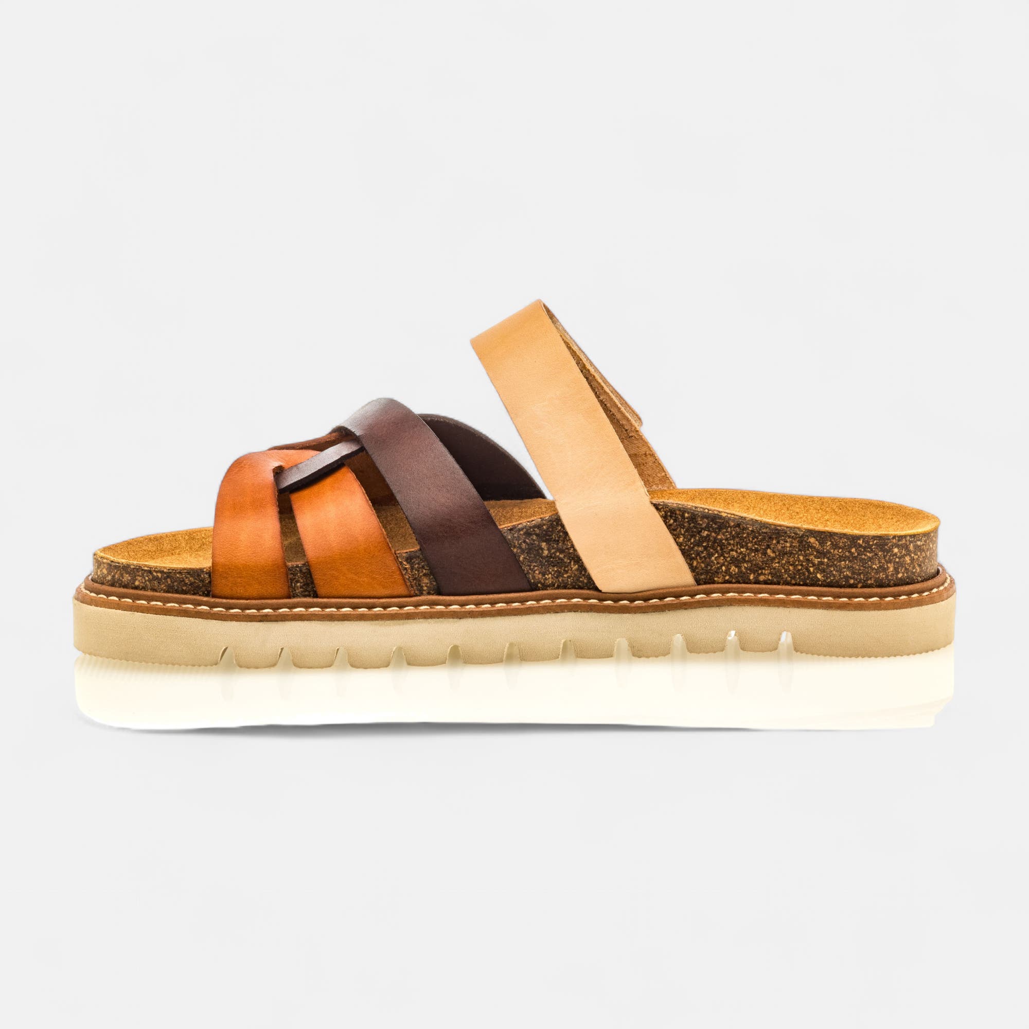 Mules semelle liège Femme en cuir multicolore