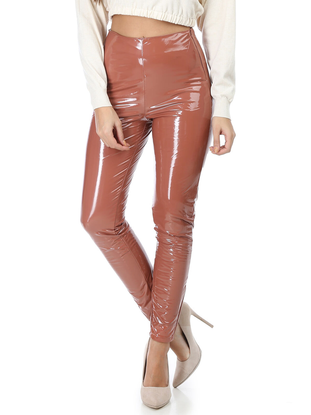 Pantalon en vinyle- Camel