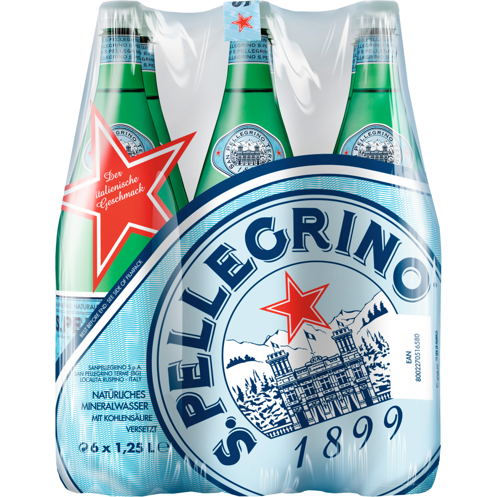 San Pellegrino Wasser mit Kohlensäure 6 x 1,25 l
