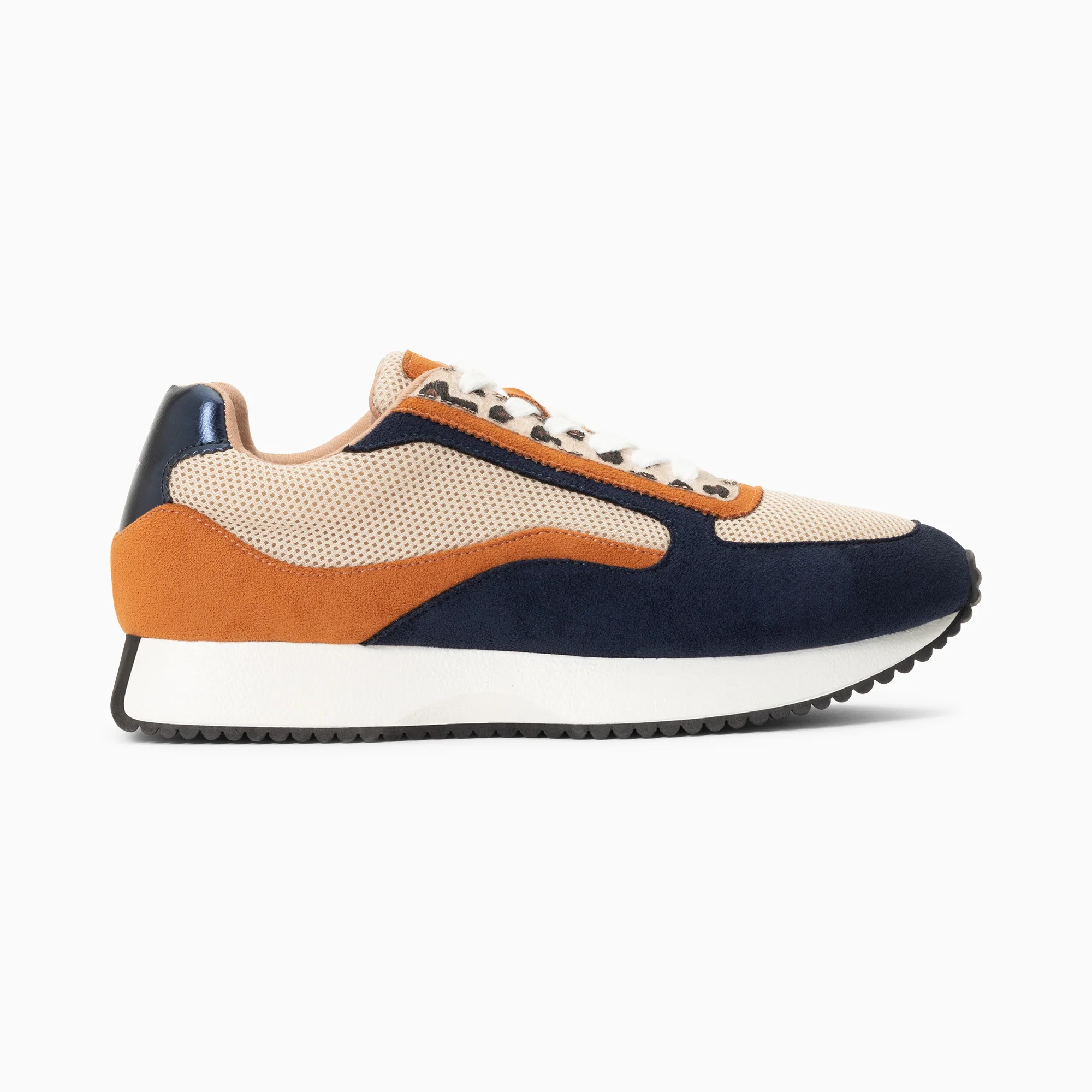 Sneakers-Baskets Pekka bleu nuit et beige à semelle running