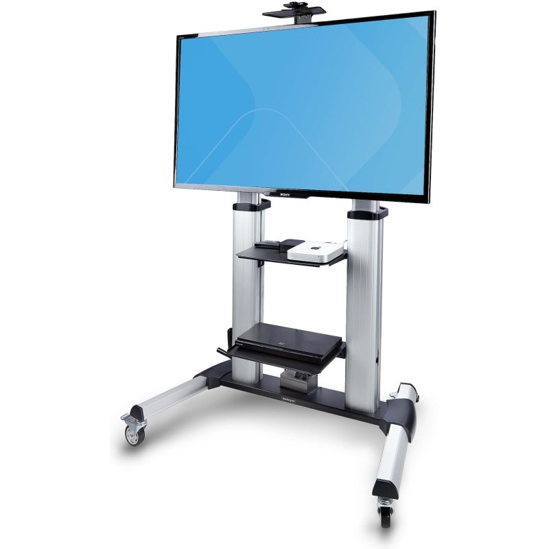 StarTech.com Support TV à Roulettes pour Écrans Plats de 60 à 100 pouces jusqu'à 100 kg, Réglage en Hauteur par Manivelle, Support/Chariot Télé Mobile