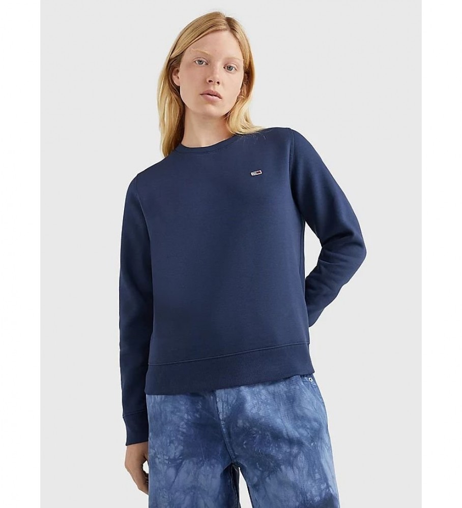 Moletom Tommy Jeans Regular Fleece com Gola Redonda, Azul Marinho