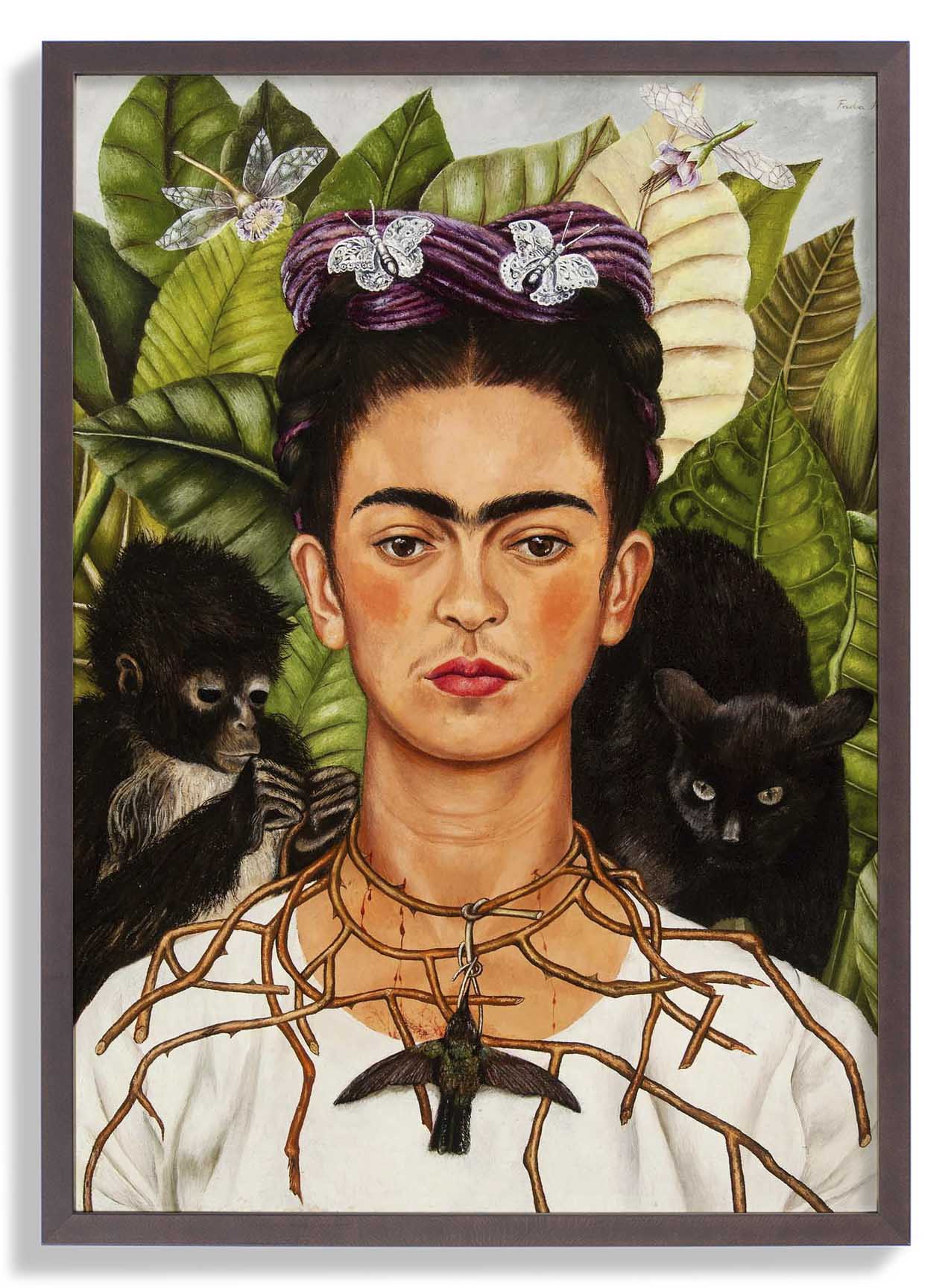 Selbstporträt mit Dornenhalskette und Kolibri von Frida Kahlo