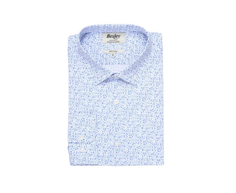 Chemise coton imprimée blanche tâchetée bleu - SIDOINE