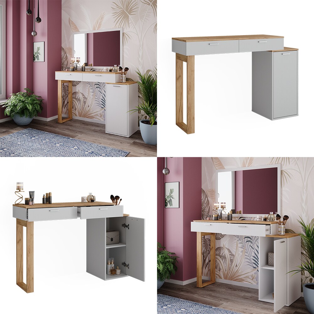 Vicco Schminktisch Regina Weiß Eiche 130 cm mit 2 Schubladen ohne Spiegel
