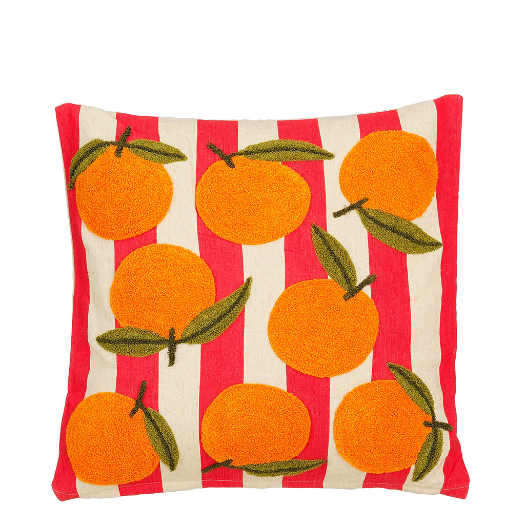 Coussin déco orange et rayures colorées 45x45cm