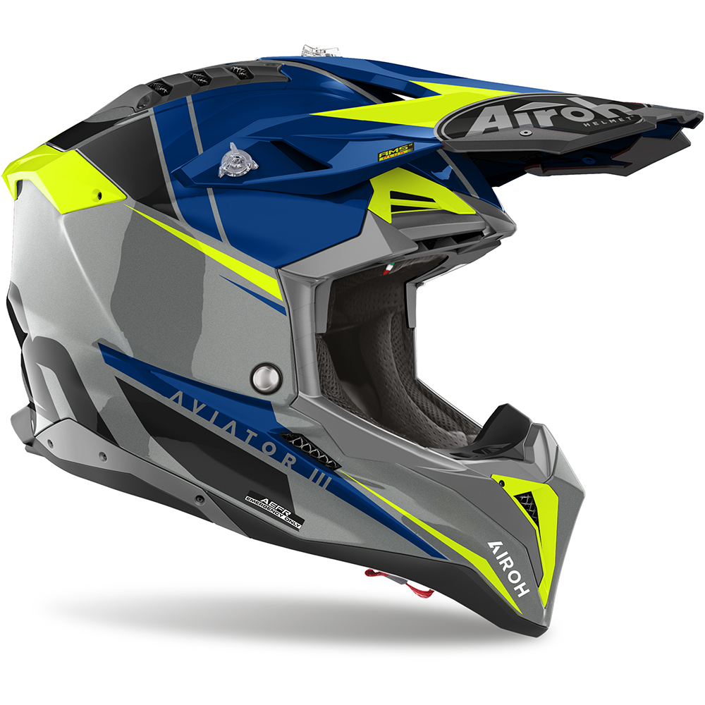 Airoh - Casque Aviator 3 Push Gris brillant / Bleu / Jaune