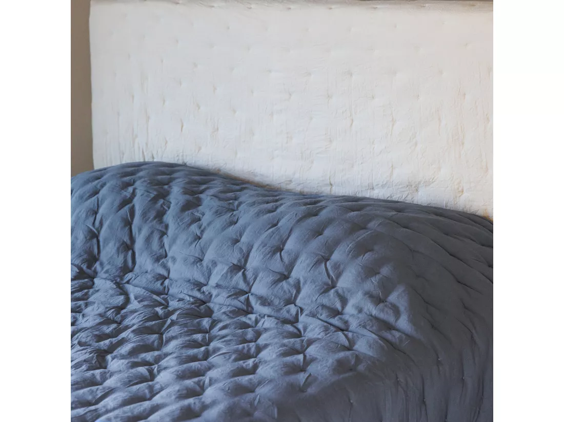 Couvre-lit 180x240 cm CELESTE velours piquage points brodés orage