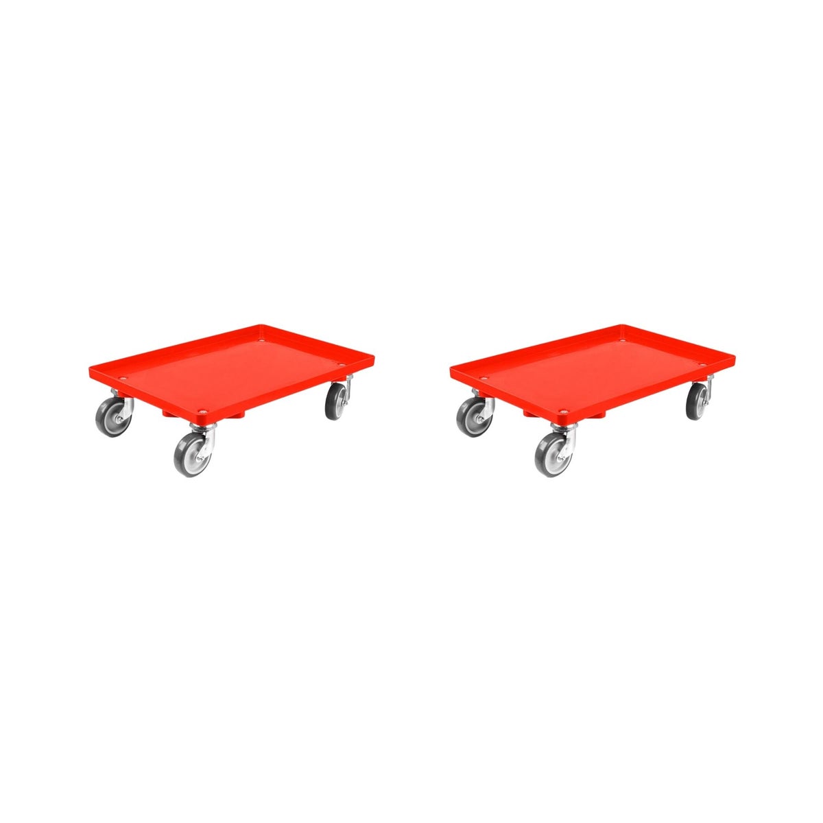 PROREGAL Voordeelset 2x Transportwagens voor Euroboxen 60 x 40 cm met Rubberen Wielen, Rood, Gesloten Dek, 4 Zwenkwielen, Draagvermogen 300 kg