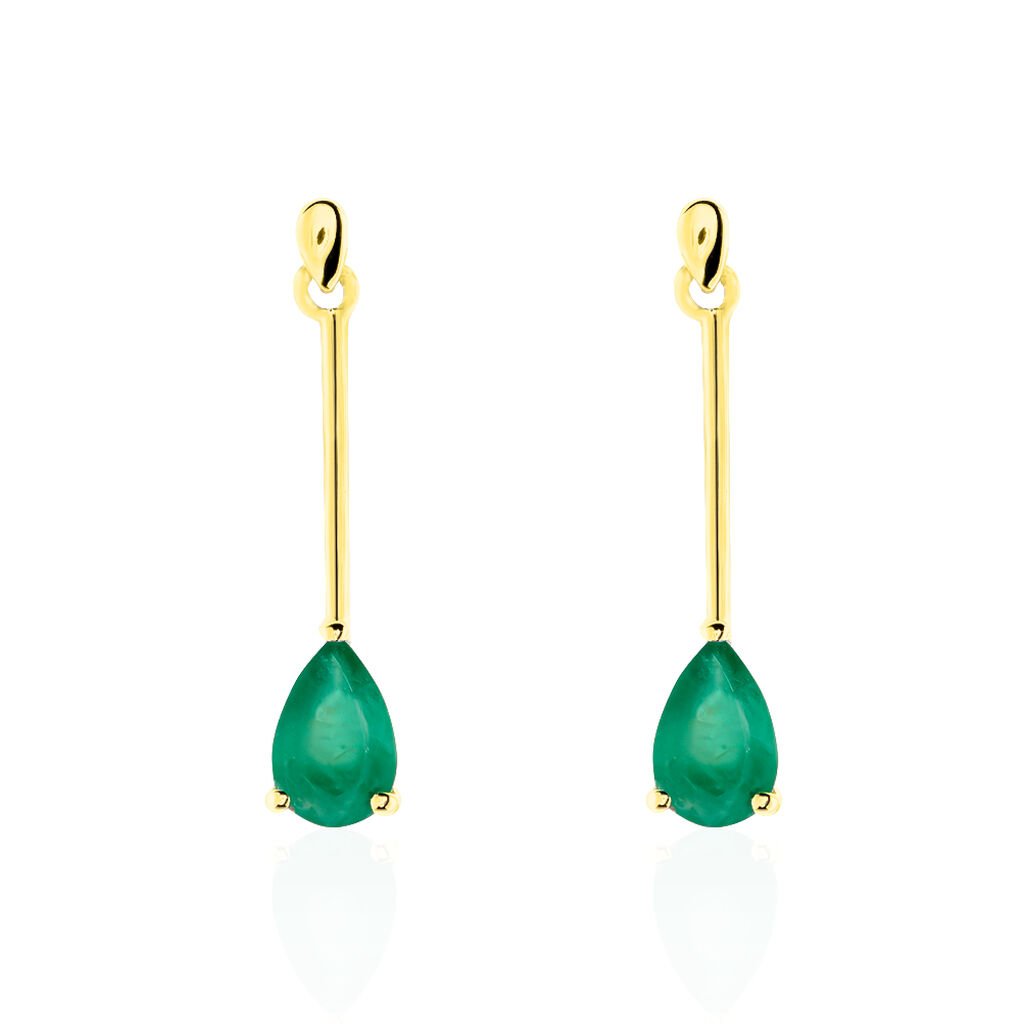 Boucles D'oreilles Pendantes Goutte Or Jaune Emeraude