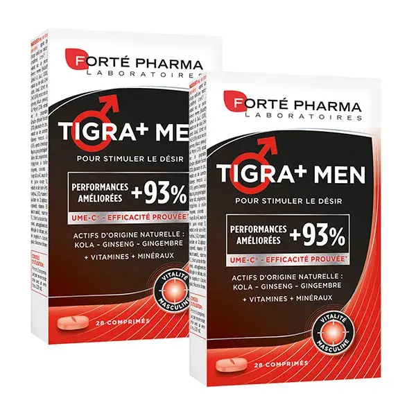 Forté Pharma Tigra+ Men 28 comprimidos, embalagem com 2 unidades, tratamento de 1 mês.