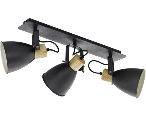 Plafondspot, 3-lichts, L 67 cm, antraciet, kap binnen crème/wit