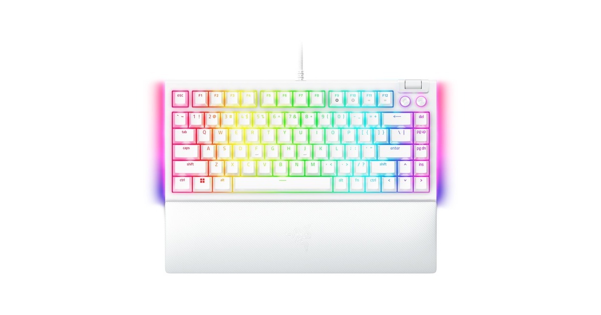 RazerBlackWidow V4 75%, gaming toetsenbord  (Wit, US lay-out, Razer Orange, RGB leds, TKL, Doubleshot ABS, Hot-swappable)